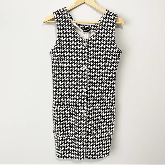 PrettyLittleThing micro chrome houndstooth check denim mini dress NWT size US 4 - Picture 11 of 14